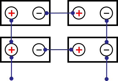 4 baterías conectadas en serie paralelo
